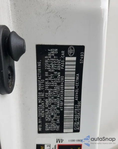 2011 Toyota Camry Base from USA, damaged, VIN 4T1BF3EK5BU684280